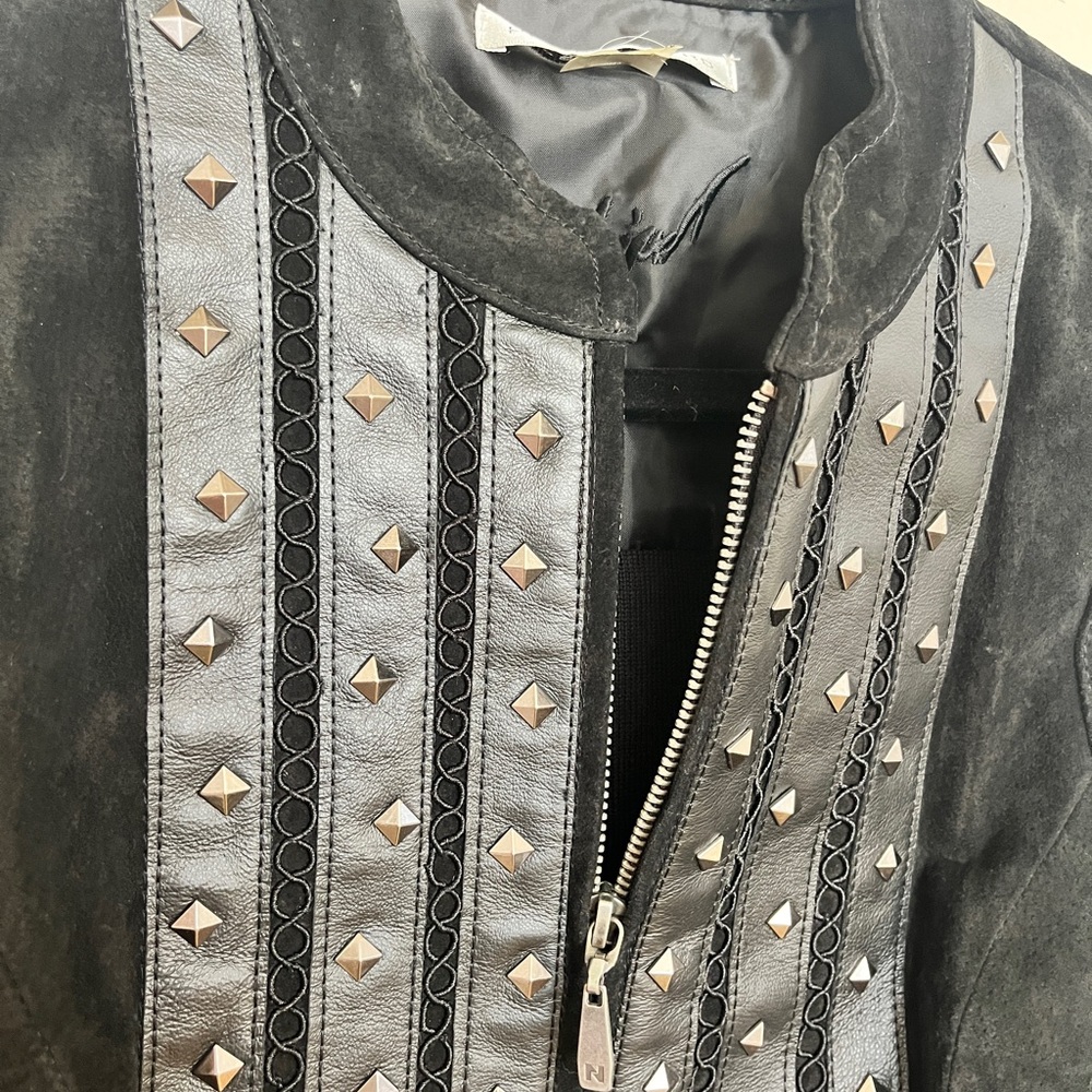 Black‎ Suede Studded Vest Western Boho Biker Festival Moto Style - Picture 3 of 16